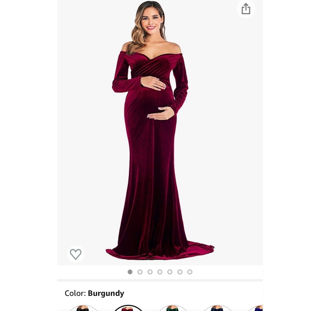 Burgundy velvet maternity dress for photoshoot